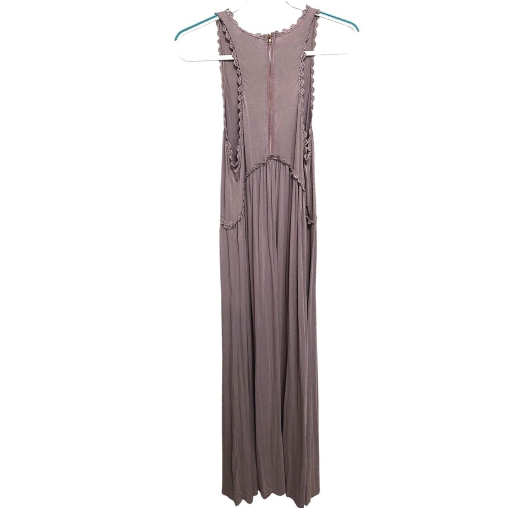 POL Taupe Crochet Trim Sleeveless Maxi Dress Womens Medium Boho Festival Indie - Picture 5 of 7